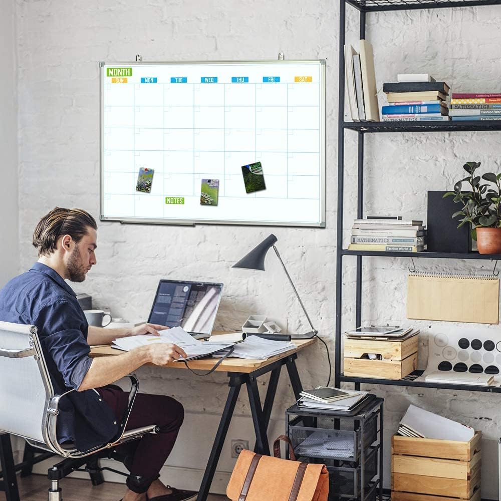 Lockways Dry Erase Calendar Whiteboard, White Board Calendar Monthly 24 x 18, Wall-Mounted Aluminum Framed Calendar Board