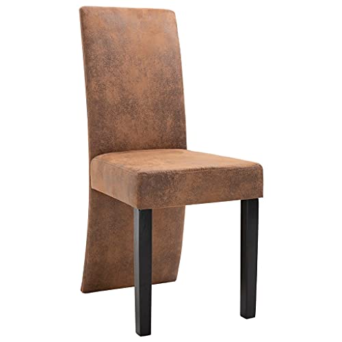 (Fast Delivery) Dining Chairs PU Leather Kitchen Chair Urban Style Dining Side Chair with Solid Wood Legs for Dining Room/Living Room/Kitchen/Restaurant Dining Chairs 4 pcs Brown Faux Suede Leather