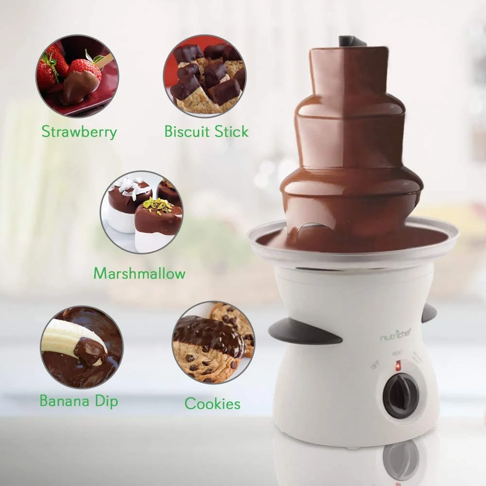 NutriChef 16oz 3 Tier Electric Fondue Maker Fountain Chocolate Melter (4 Pack)