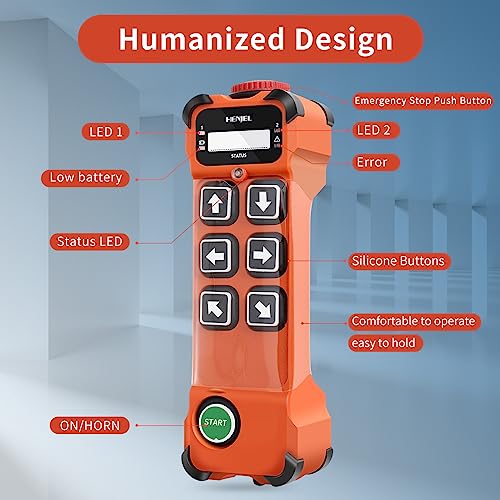 6 Channel 12-65V 12V 24V DC Industrial Wireless Crane Radio Remote Control for Electric Chain Hoist Overhead Bridge Travelling Crane Transmitter and Receiver w/E-Stop Push Button