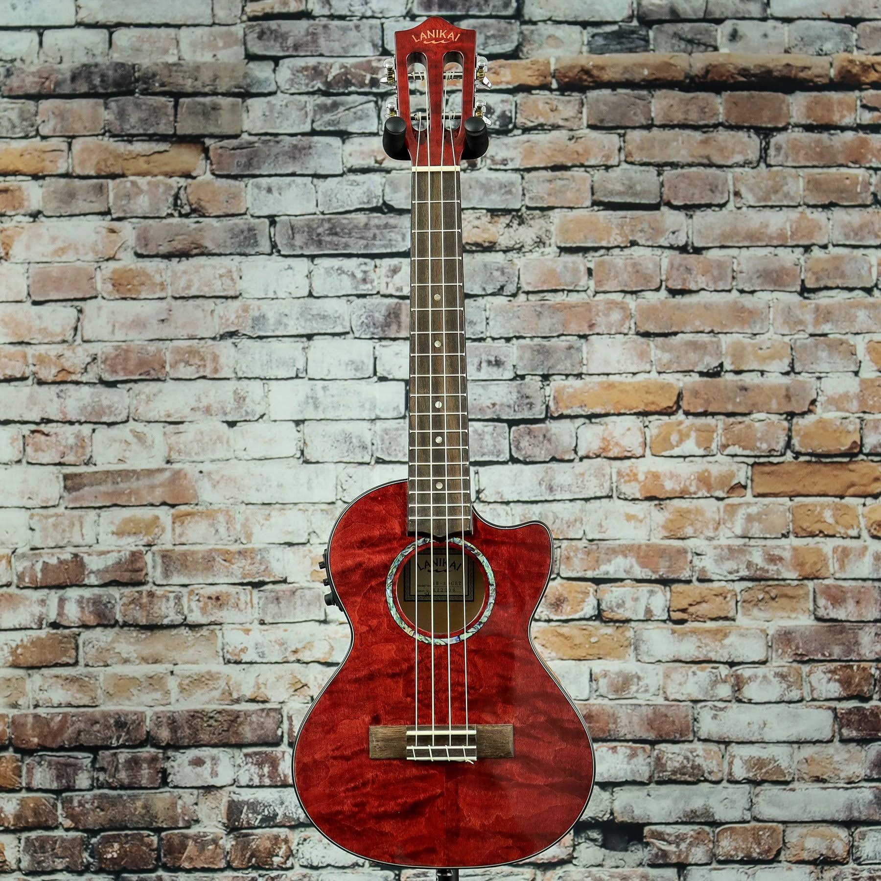 Lanikai Quilted Maple Red Stain Tenor Ukulele, Brown