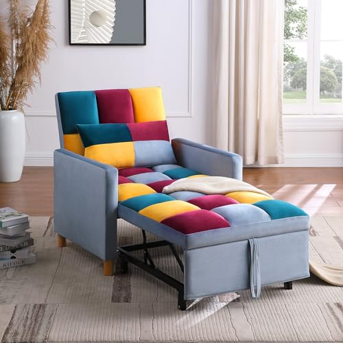 3-in-1 Convertible Chair Bed, 31.5 Inch Pull Out Sofa Bed with Adjustable Backrest, Adjustable Recliner with Solid Wood Feet, Sleeper Chair Futon Chair Bed for Living Room/Small Apartment