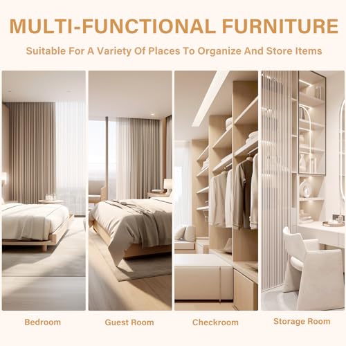 Wakefit Armoire Wardrobe Closet, 4 Doors Wooden Wardrobe Closet Cabinet with Mirro, Bedroom Armoires with Hanging Rod Shelf Freestanding Wardrobe Cabinet for Bedroom, Guest Room, White
