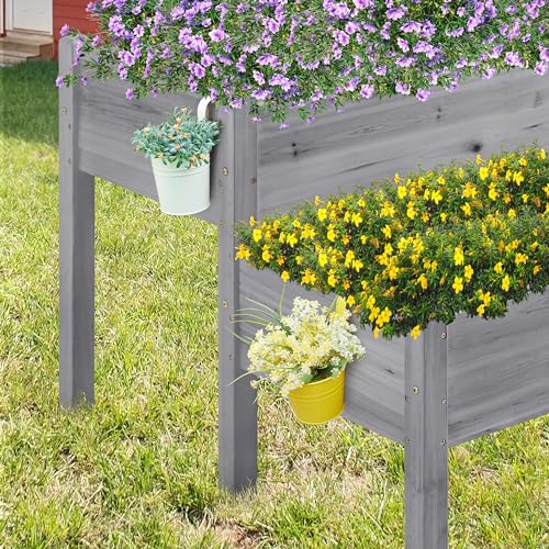 Topeakmart 2-Tier Elevated Stand Raised Bed Planting Planter Bed Box for Flower Vegetable Gardening Outdoor, Gray