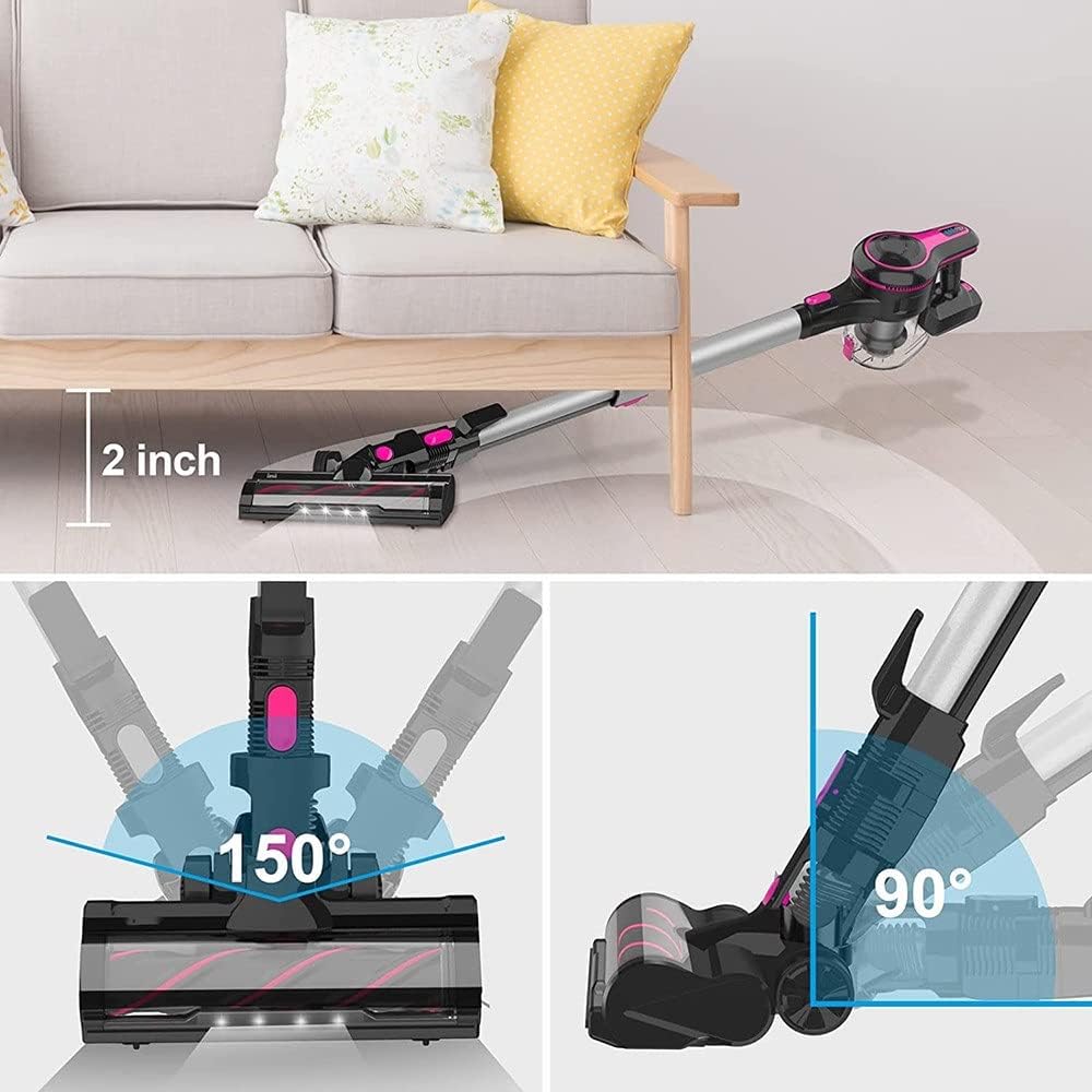 Cordless Vacuum Cleaner, 6-in-1 Rechargeable Stick Vacuum with 2200 mAh Battery, Powerful Lightweight Vacuum Cleaner, up to 45 Mins Runtime, for Home Hard Floor Carpet Pet Hair, Red