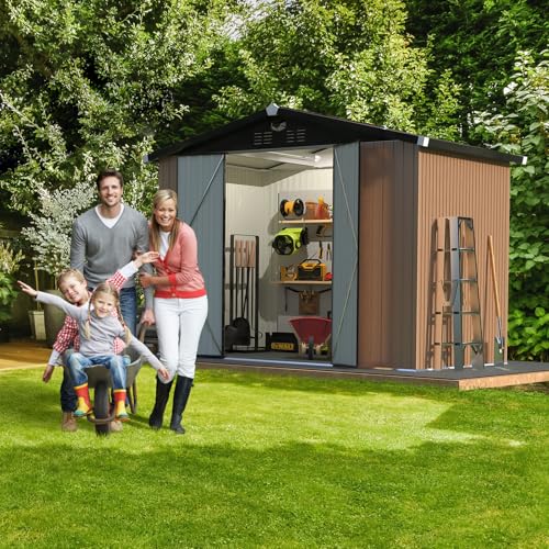 Metal Storage Shed,Outdoor Storage Building 10x12,Large Backyard Sheds with Lockable Doors,Waterproof Outside Storage Shed