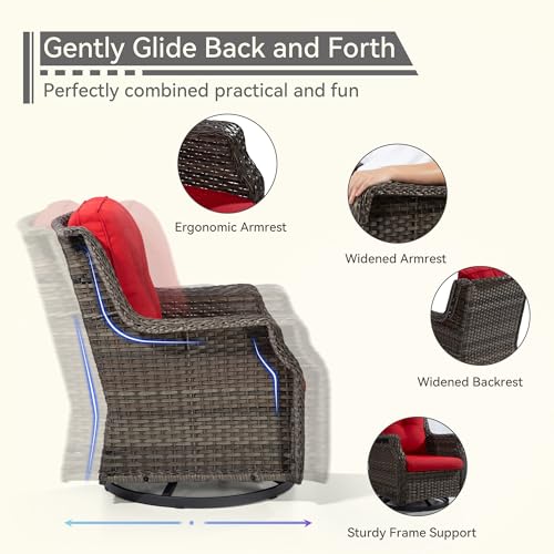 Outdoor Swivel Rocker Patio Chair - 360 Degree Patio Swivel Glider Chair with 3.5" Premium Olefin Fabric Cushions(Mixed Grey/Blue)