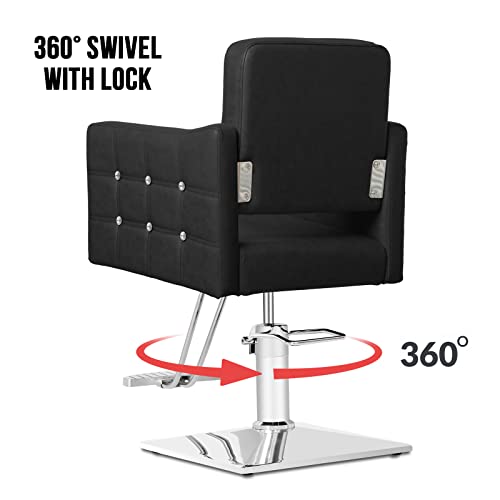 Paddie Salon Chair for Hair Stylist, Height Adjustable Hydraulic, Beauty 360 Degrees Rolling Swivel Hair Salon Equipment for Hair Stylist Women Man (Black)
