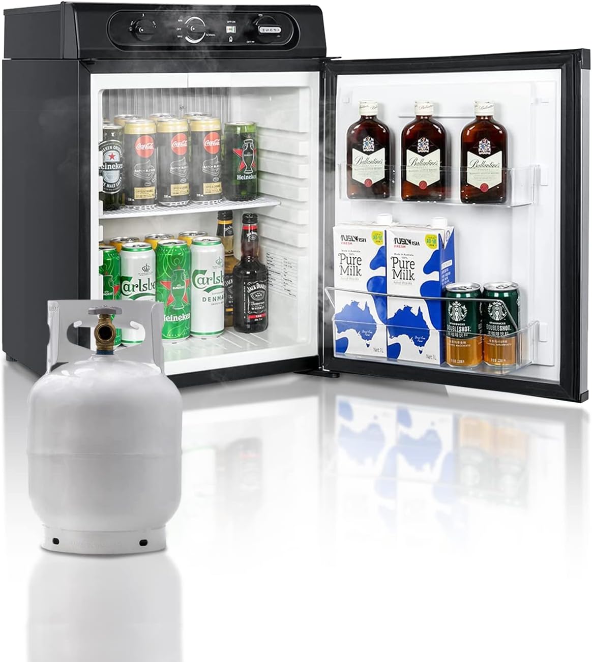 Smad Propane Refrigerator 3 Way Propane Fridge for RV Outdoor Camper Gas 110V 12V,1.4 Cu.ft.
