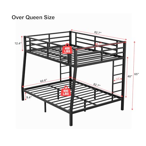 Twin XL Over Twin XL Bunk Bed, Metal Bunk Bed Frame Heavy Duty Bunk Beds Loft Bed Frame with Ladder and Guardrail Metal Slats No Box Spring Required for Adults Teens, Black