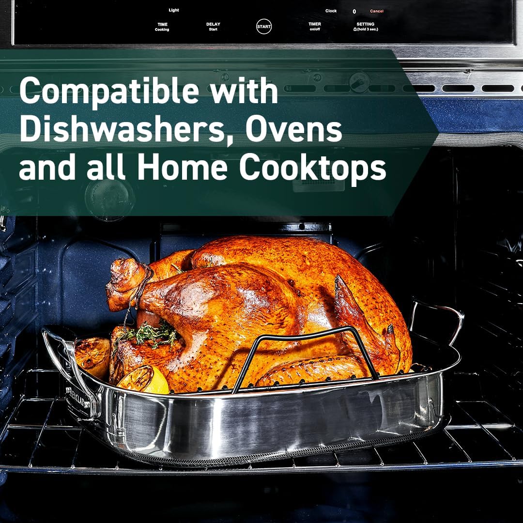 HexClad Hybrid Nonstick Roasting Pan with Rack, Dishwasher-Friendly and Oven-Safe Up to 900°F, Compatible with All Cooktops