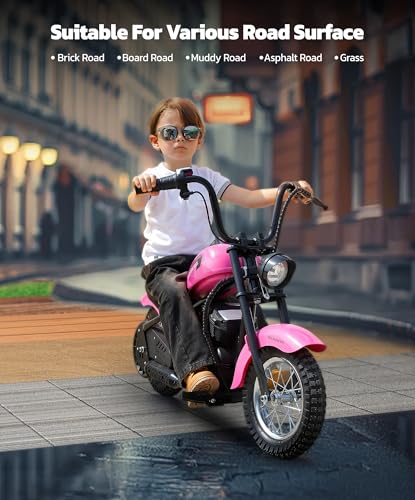 ELEMARA Electric Dirt Bike, 15 mph & 150lb Max, 24V Ride on Toy for Big Kids w/LED Lights & Power Display, Chain-Driven Motor, Twist-Grip Throttle, Shock Springs, Handbrake, 12" Air-Filled Tires-Black