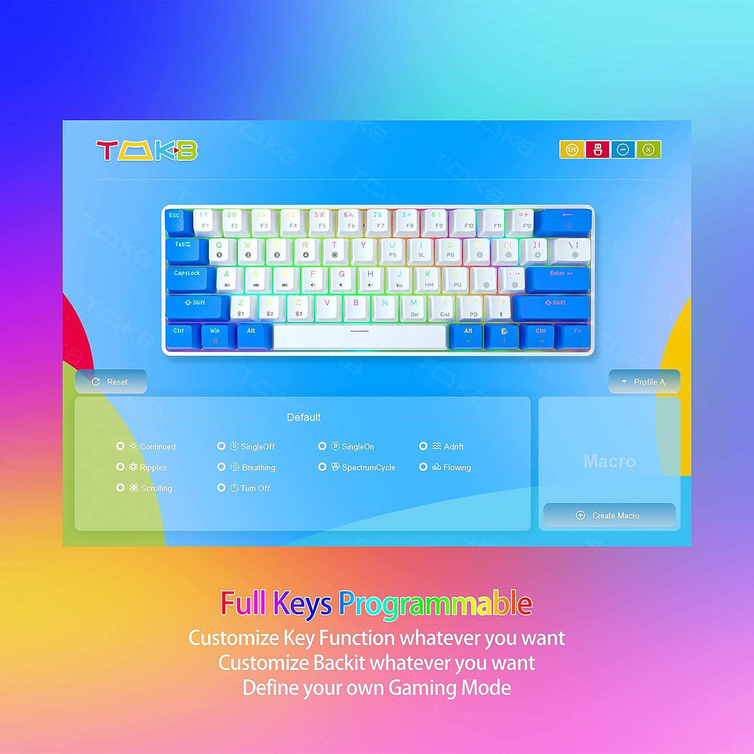 TMKB GK61 60% Mechanical Gaming Keyboard,Hot Swap Dual-Mode RGB Blacklit Ultra-Compact Mini Compact 61 Keys Keyboard for PC/Mac Gamer Full-Key Programmable (Red Switch)
