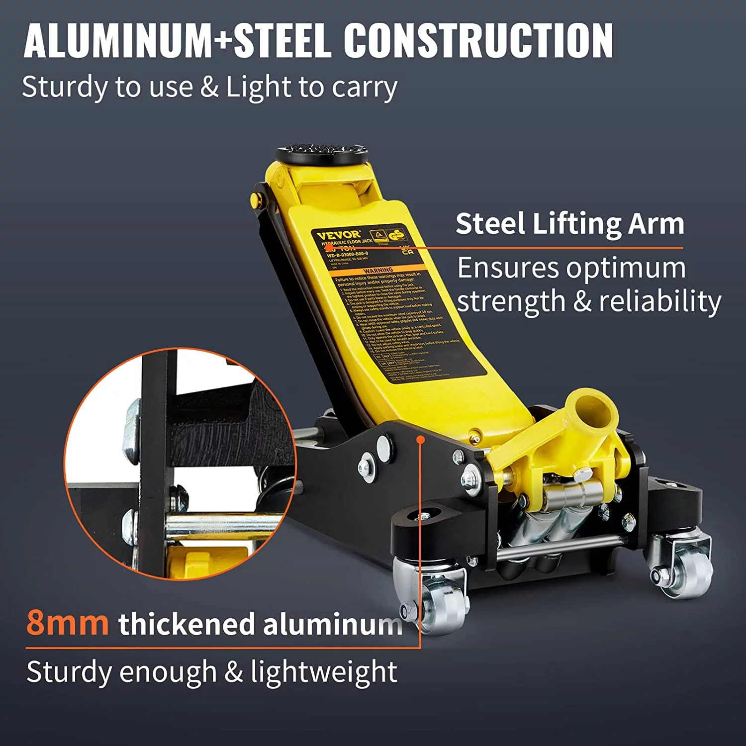 VEVOR 3 Ton Low Profile Aluminum Steel Racing Floor Jack Dual Pump Lift Car Auto