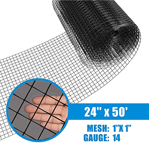 Fencer Wire 14 Gauge Hardware Cloth, Black Vinyl Coated Welded Wire Mesh, Chicken Coop Wire Fence, 1 Inch x 1 Inch Grid (48 Inch x 50 ft.)