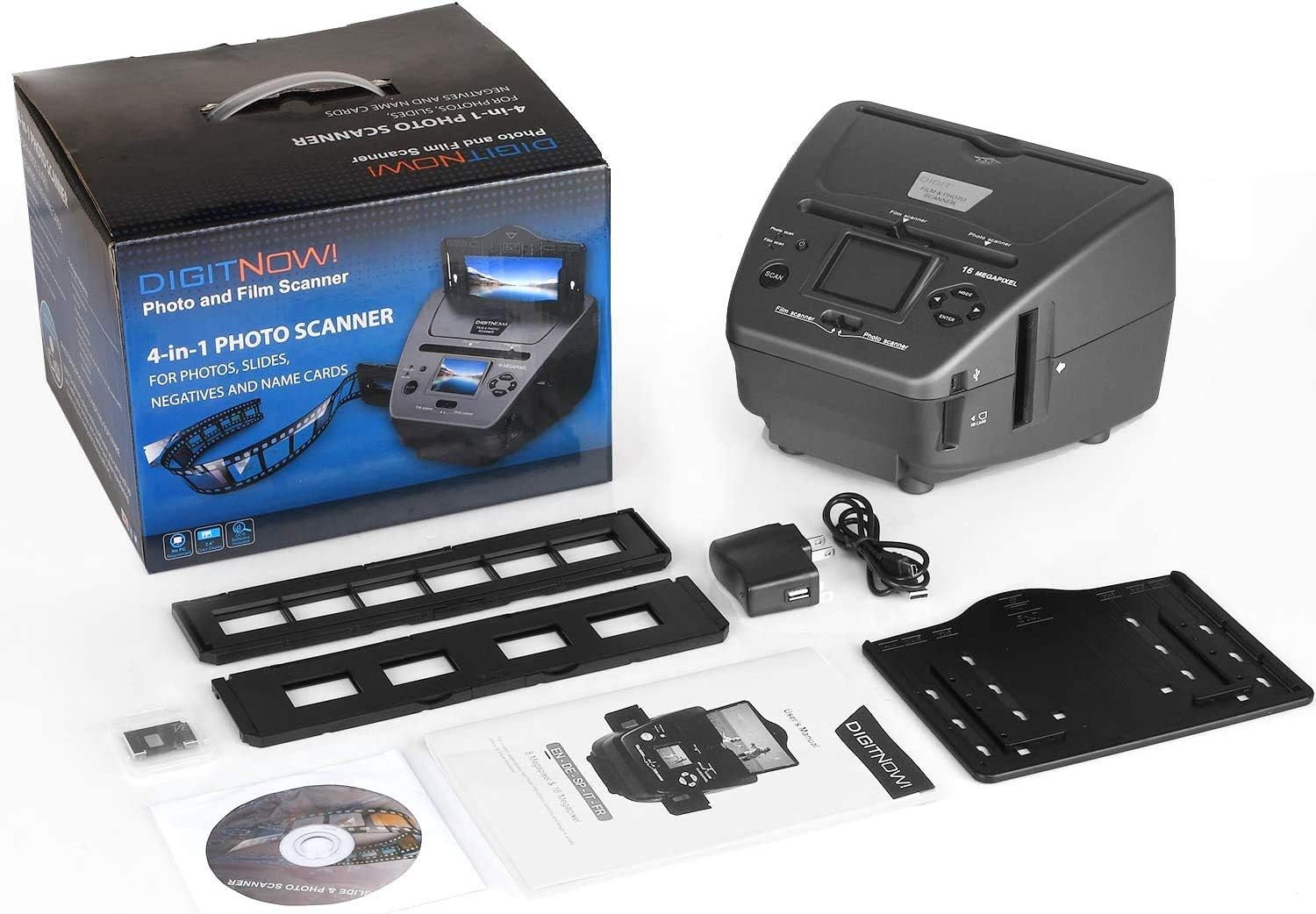 DIGITNOW All-in-One High Resolution 16MP Film Scanner, with 2.4" LCD Screen Converts 35mm/135slides&Negatives Film Scanner Photo, Name Card, Slides and Negatives for Saving Films to Digital Files