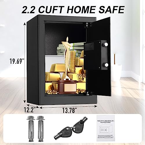 Tenamic Fireproof Safe Box 2.0 Cuft Electronic Digital Security Box, Keypad Large Lock Box Cabinet Safes with Internal Light, Solid Alloy Steel Office Hotel Home Safe with 2 Passwords, Black
