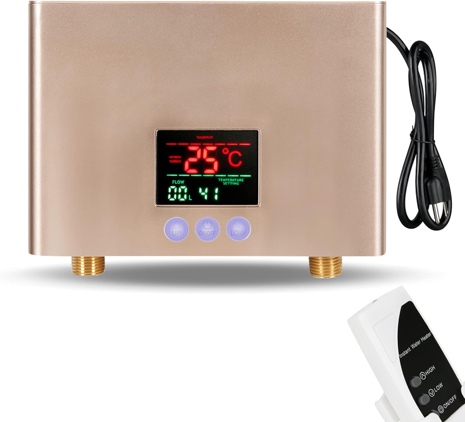 Adasea Tankless Water Heater, 3000W Mini Electric Instant Hot Water Heater with LED Display, 110V on Demand Water Heater with Remote Control (Black)
