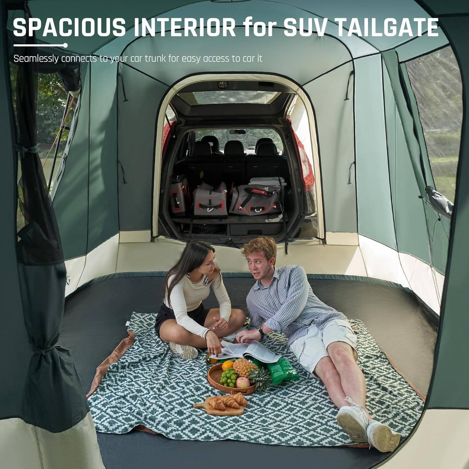 SUV Tent with Screen Porch, 5 Person SUV Tents for Camping, SUV Tailgate Tent for Outdoor, Easy Set Up Car Van Tent, Car Camping Tent Includes Movie Screen, 12'x10'x87in(H)