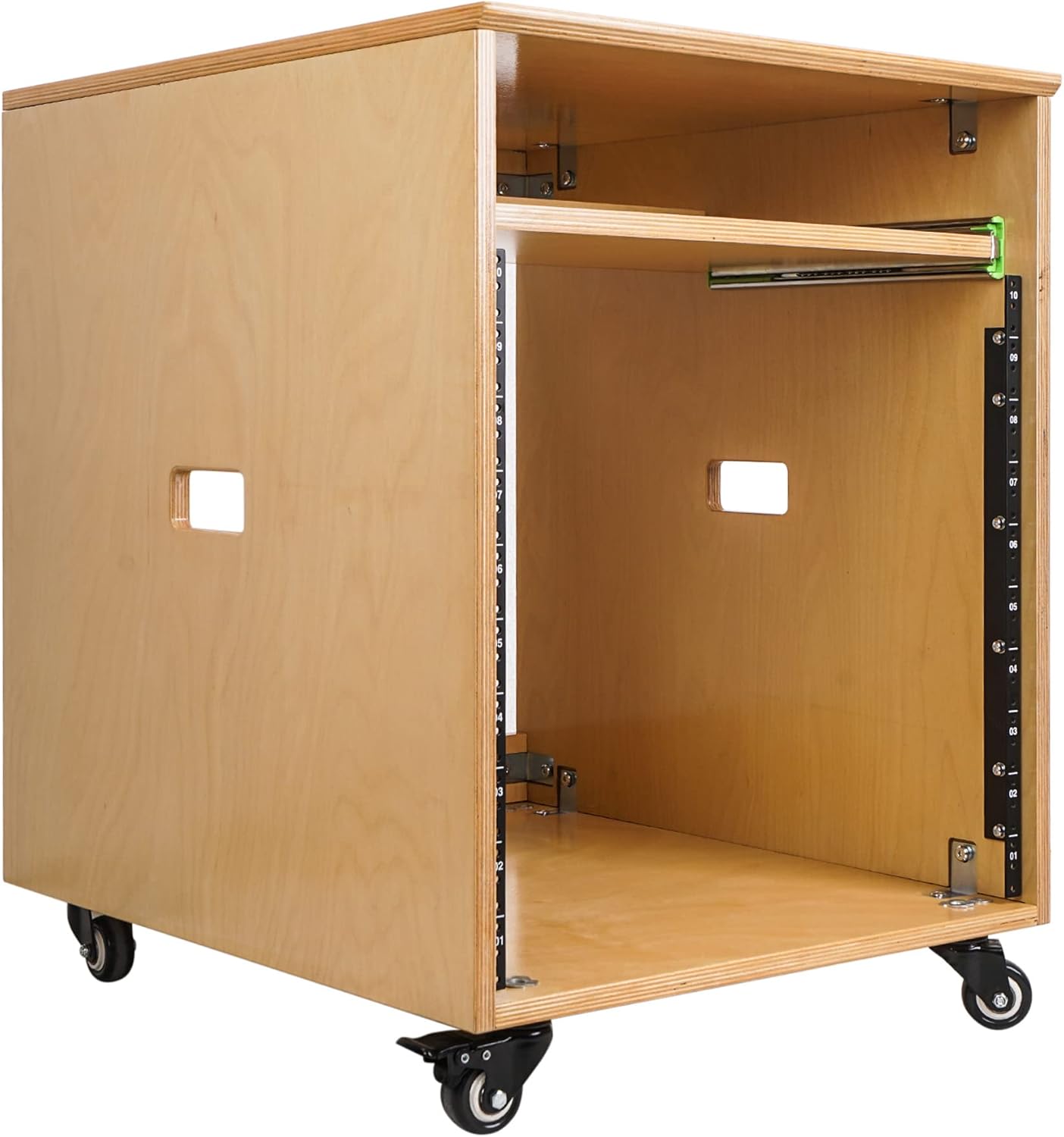 Sound Town 12U DIY Slanted Studio Rack with 12U Rack Space, Extra 2U Drawer, Plywood, Rubber Feet, Casters, Weathered Gray (SDRK-12TBD2)