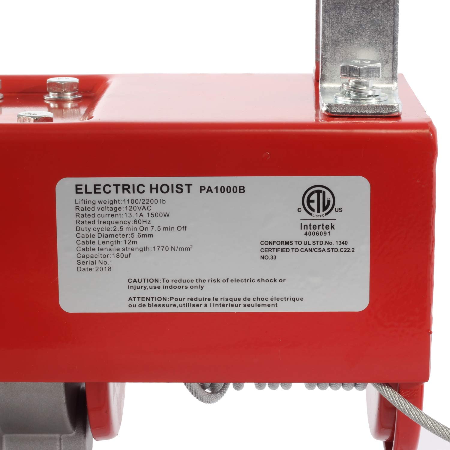 Partsam 2200 lbs Lift Electric Hoist Crane Remote Control Power System, Zinc-Plated Steel Wire Overhead Crane Garage Ceiling Pulley Winch w/Premium Straps (w/Emergency Stop Switch)