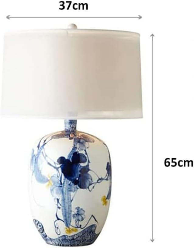 Chinese Blue and White Porcelain Table Lamp Porcelain Temple Jar Blue Floral White Drum Shade Decor Reading Light for Living Room Bedroom House Bedside Home Office E26/27 Base