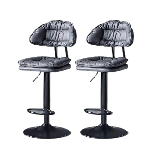 Adjustablet Swivel Bar Stools with Backrest and Armrest, Set of 2 Elevatable backrest high Legged Chair for Dining Room Home Bar Kitchen Island(Grey) (Grey/Black Painted Chassis)