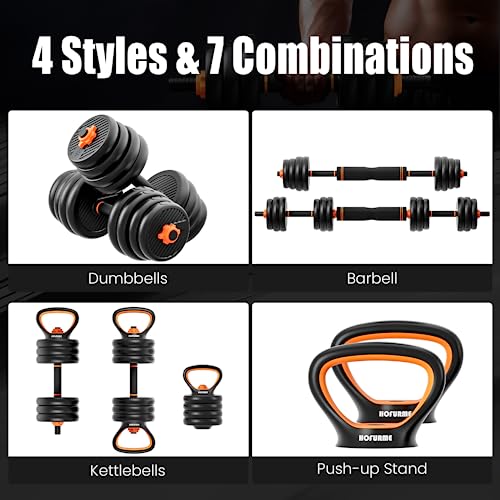 Adjustable 33/42/55/62/77 LBS Free 4 in 1 Weight Set, Dumbbell, Barbell, Kettlebell and Push-up, Home Gym Fitness Workout Equipment for Men and Women