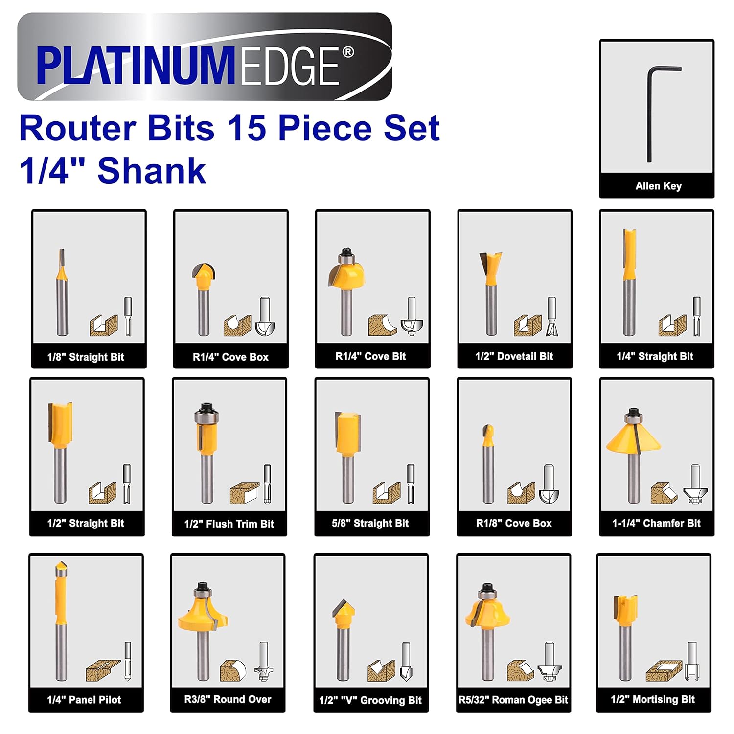 Platinumedge Router Bits Set, Tungsten Carbide Router Bits Set 1/4 Shank, Router Bit Kit for DIY, Woodworking Project, 35 Piece Set with Premium Aluminum Carry Storage Case