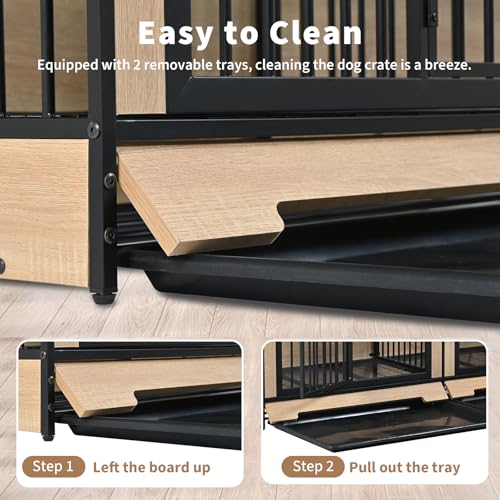 75’’ Double Dog Crate Furniture for 2 Dogs, Sturdy XXL Dog Crate Furniture with Removable Divider & Trays, Extra Large Dogs Kennel TV Stand for Living Room/Bedroom/Entryway
