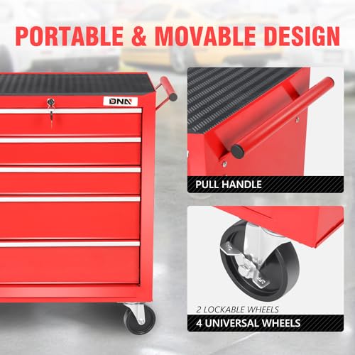 DNA MOTORING 7-Drawer Rolling Tool Cabinet Chest with Keyed Locking System Non-Slip Mat, for Garage Warehouse Workshop, Green, TOOLS-00399