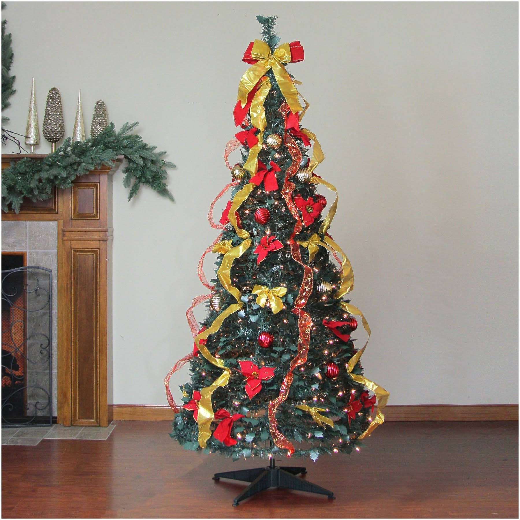 Northlight 6' Pre-Lit Gold and Red Decorated Pop-Up Artificial Christmas Tree - Clear Lights