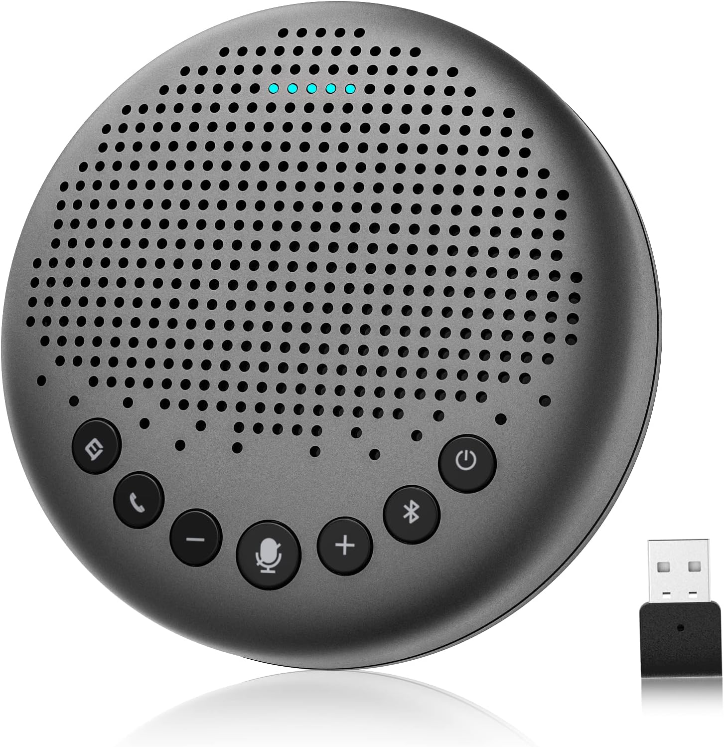 Bluetooth Speakerphone – eMeet Luna Conference Speaker, w/Enhanced Noise Reduction Algorithm, Daisy Chain, w/Dongle USB Speakerphone for Home Office, 360° Voice Pickup for 8 People Black Pack of 2