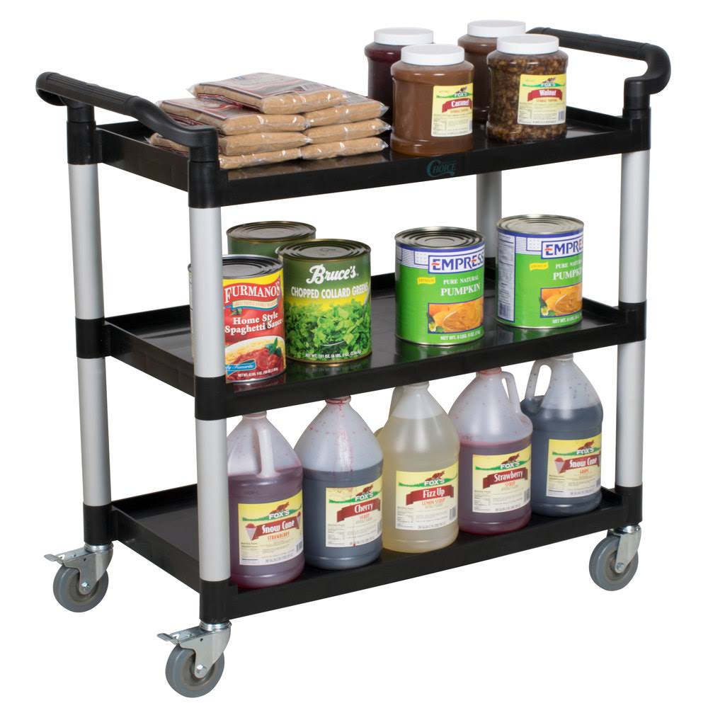 Choice Black Utility / Bussing Cart with Three Shelves - 42x22 x 20x22