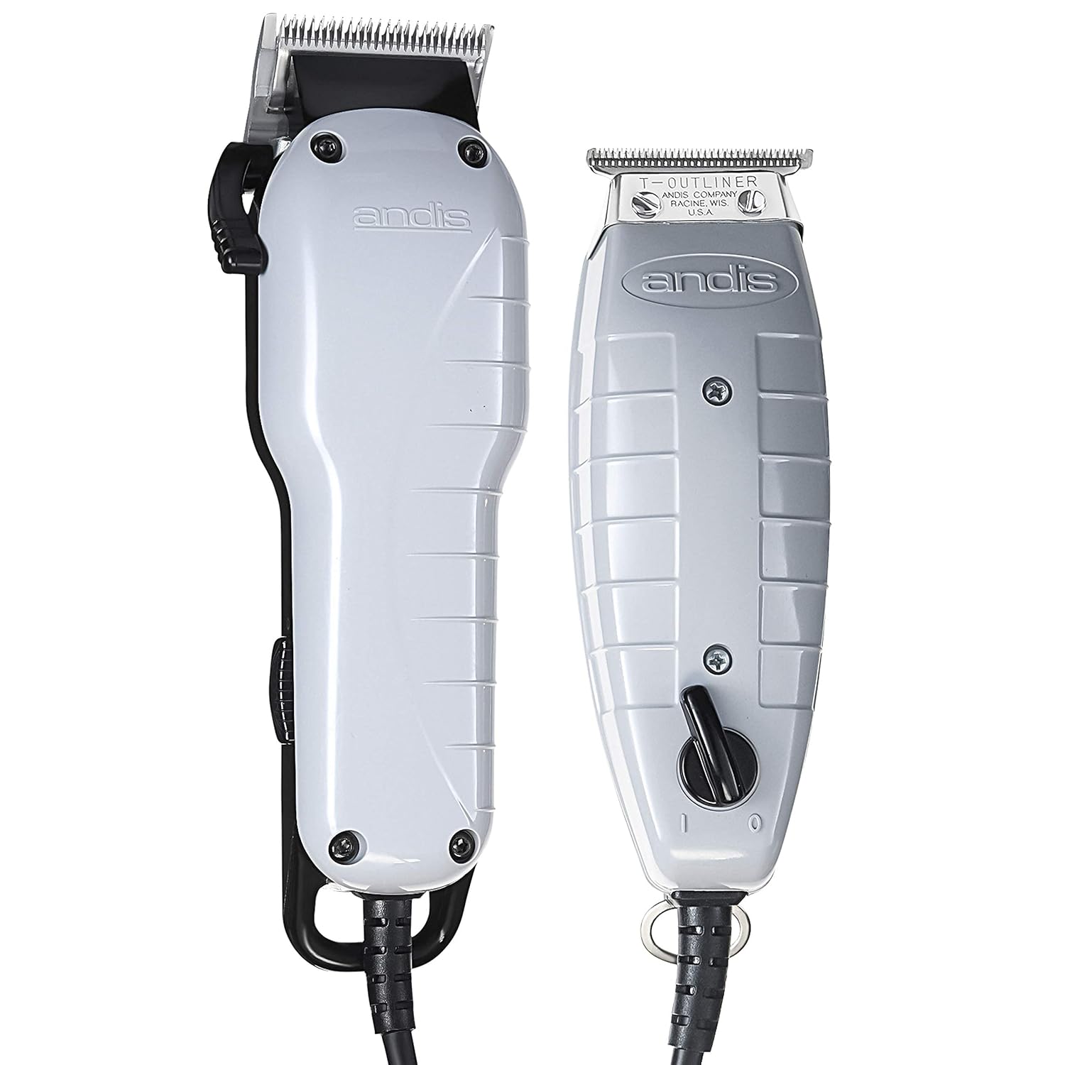 Andis Barber Combo-Powerful High-Speed Adjustable Clipper Blade & T-Outliner T-Blade Trimmer with fine Teeth for Dry Shaving, outlining and Fading with a BeauWis Blade Brush Included