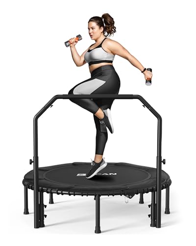 BCAN 450/550 LBS Foldable Mini Trampoline, 40"/48" Fitness Trampoline with Bungees, U Shape Adjustable Foam Handle, Stable & Quiet Exercise Rebounder for Adults Indoor/Outdoor Workout