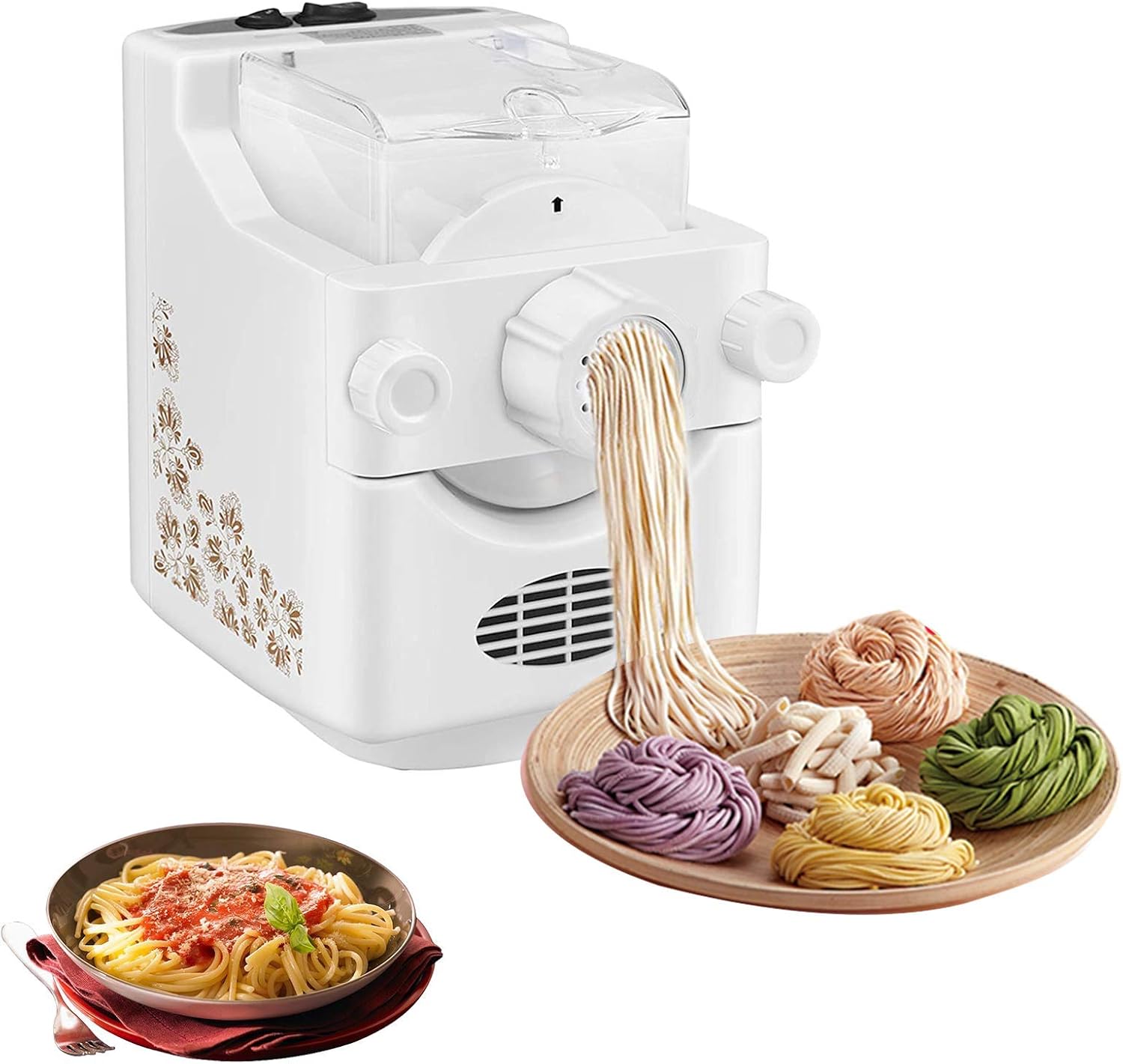 JIAWANSHUN Automatic Pasta Maker Electric Noodle Maker Machine 10molds for Pasta Macaroni Dumpling wrappers 10Mintues for Breakfast (110V)
