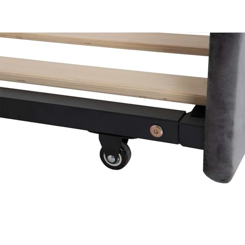 Antetek Twin Daybed with Trundle, Upholstered Velvet Daybed w/Pull Out Trundle Bed, USB Ports, Button Tufted Day Bed Frame for Living Room, Apartment, No Box Spring Needed, Beige