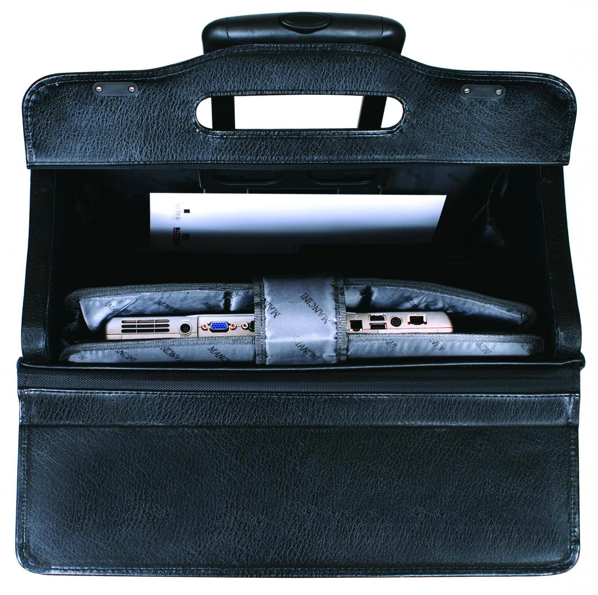 Mancini Leather Goods Wheeled Laptop Catalog Case Black