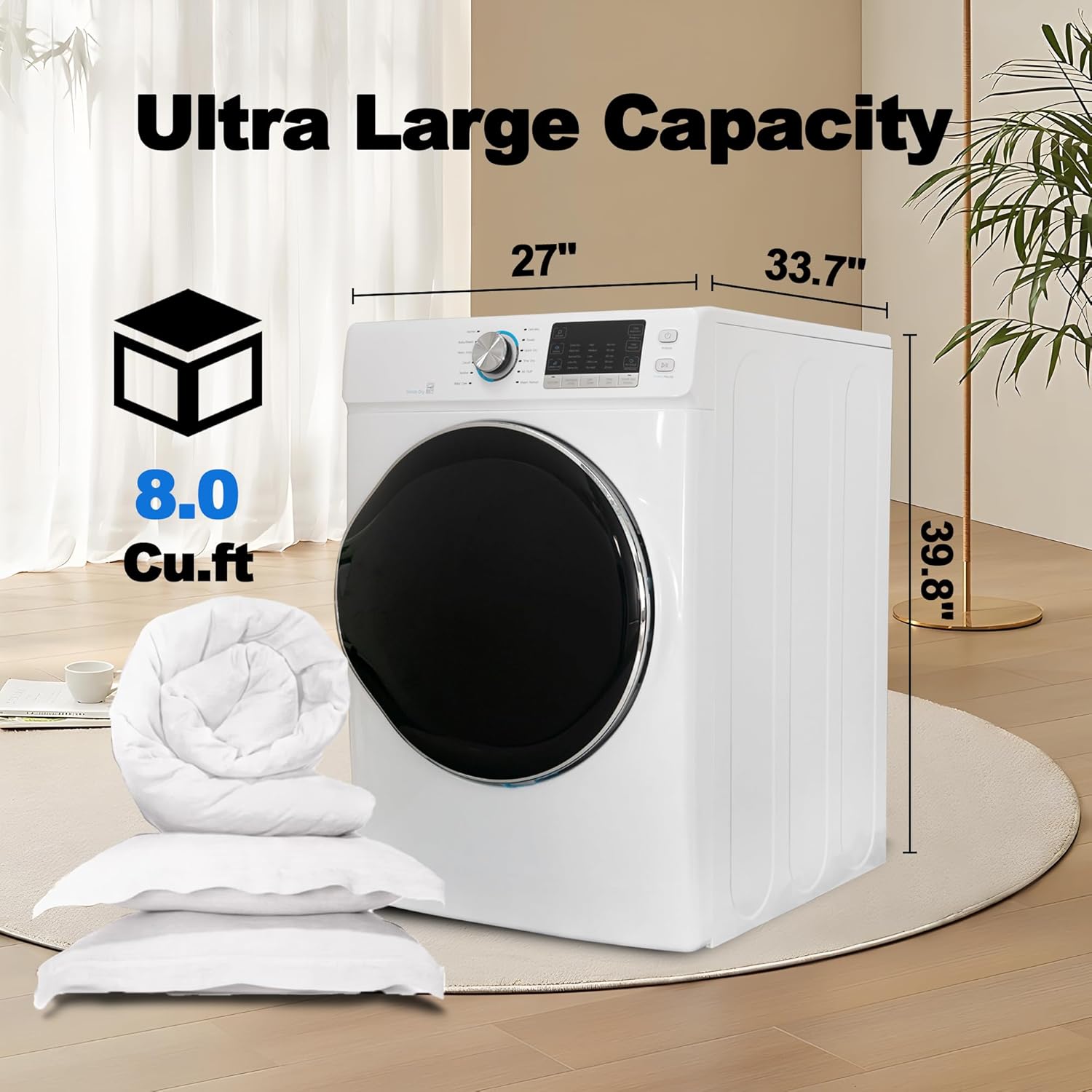 SMETA Stackable Washer And Dryer Combo, Electric Stacked Washer Dryer Set, 4.5 Cu. Ft Washing Machine Front Load + 8.0 Cu.Ft Clothes Dryer Machine
