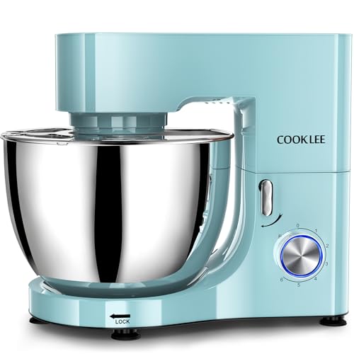 COOKLEE Stand Mixer, 9.5 Qt. 660W Electric Kitchen Mixer with Dishwasher-Safe Dough Hooks, Flat Beaters, Wire Whip & Pouring Shield Attachments for Most Home Cooks, Silver