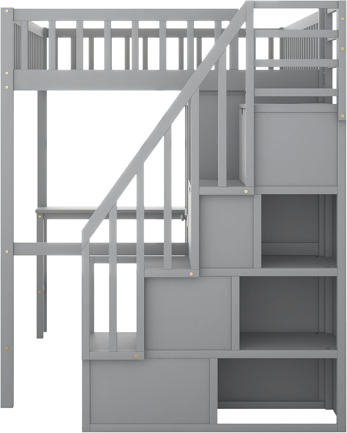 Harper & Bright Designs Full Size Loft Bed with Stairs, Desk, Bookshelf, Storage Drawers and Wardrobe, Solid Wood Loft Bed Frame for Kids Teens Adults (Gray)
