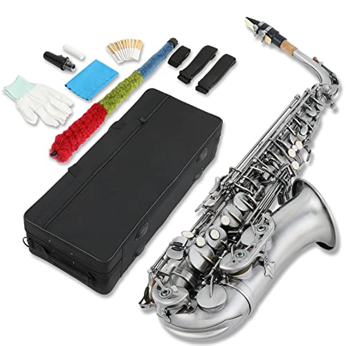 Ktaxon Alto Saxophone Drop E Flat Brass Sax Beginner Sax Full Kit with Mouthpiece, Carrying Case, Gloves, Cleaning Cloth Bar, Detachable Strap, Shoulder Strap, Reed