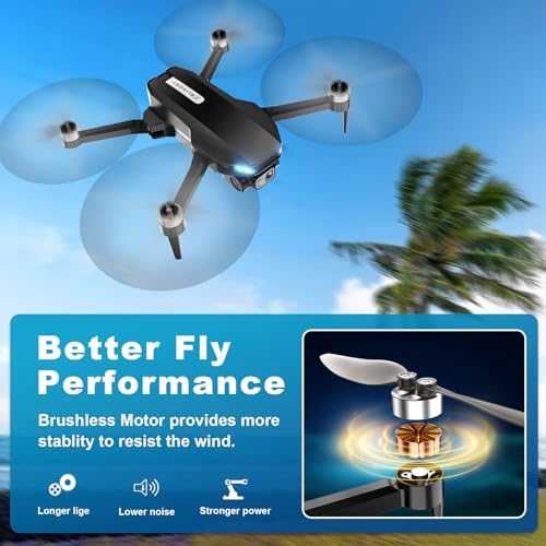 Drone with Camera, 2K HD FPV Drone with Brushless Motor, Altitude Hold, Gesture Selfie, 3D Flips, Waypoint Fly, One Key Take Off/Landing, Foldable Mini Drones for Adults and Beginners