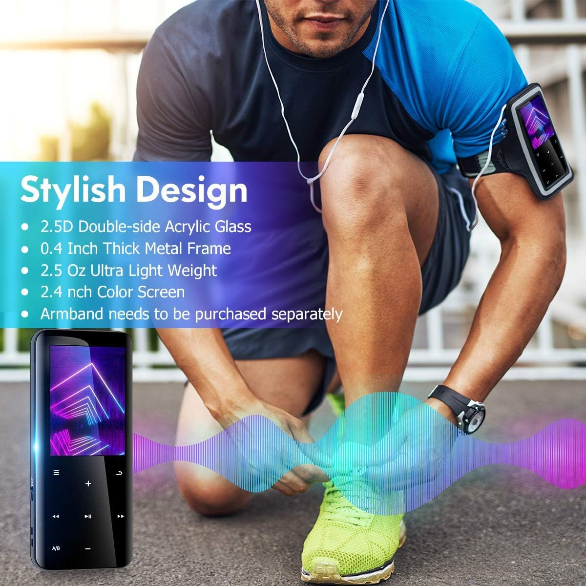 32GB Mp3 Player with Bluetooth 5.0 - Portable Digital Lossless Music Player for Walking Running,Super Light Metal Shell Touch Buttons with TF Card Expansion, Pack of 2