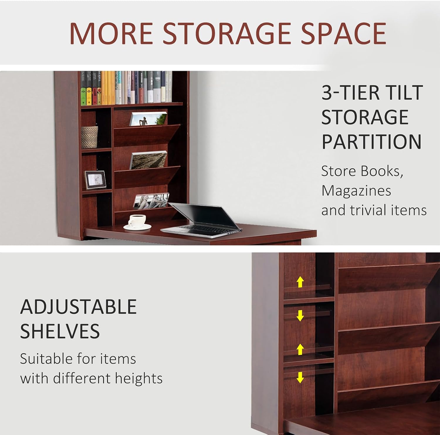 Wall Mounted Desk, Fold Out Convertible Floating, Multi-Function Murphy Desk for Home Office, Space Saving Computer/Hanging Desk, Table with Storage Area