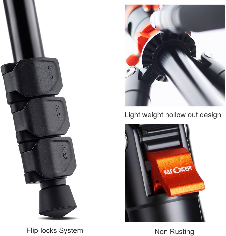 K&F Concept 62 inch DSLR Camera Tripod,K254A1+BH-28L (SA254M1) Lightweight and Compact Aluminum Detachable Monopod Tripod with 360 Panorama Ball Head Quick Release Plate for Travel and Work