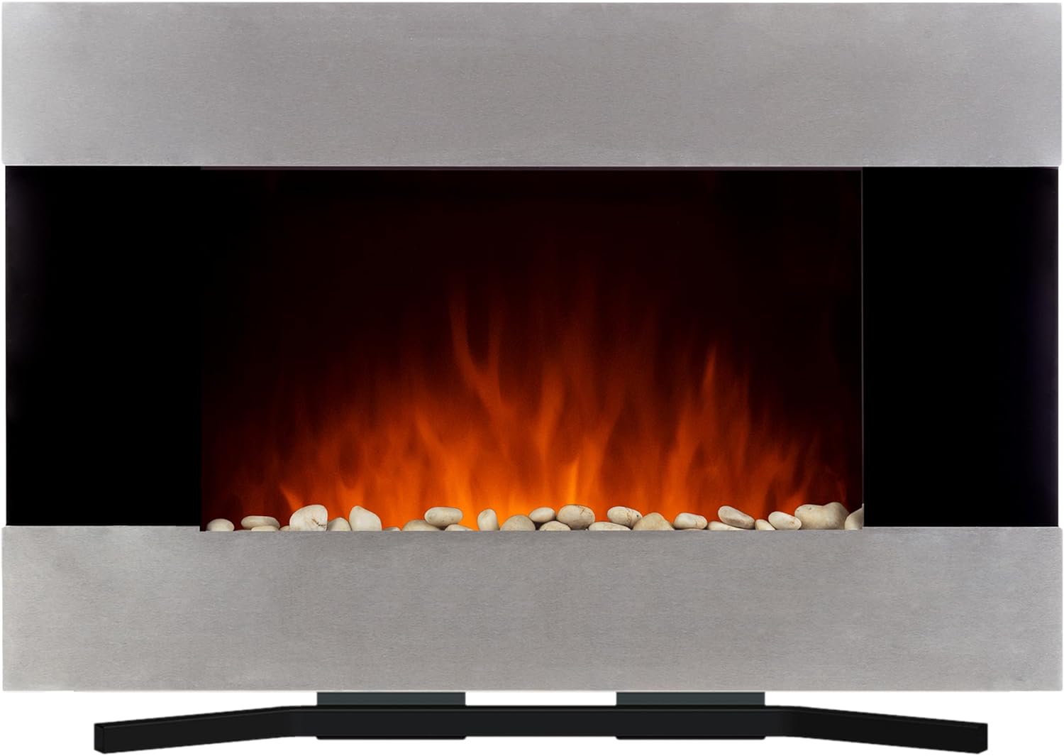 36-Inch Wall Mounted Electric Fireplace - Modern Stainless-Steel Fireplace with Floor Stand, Remote, and Adjustable Heat and Brightness by Northwest