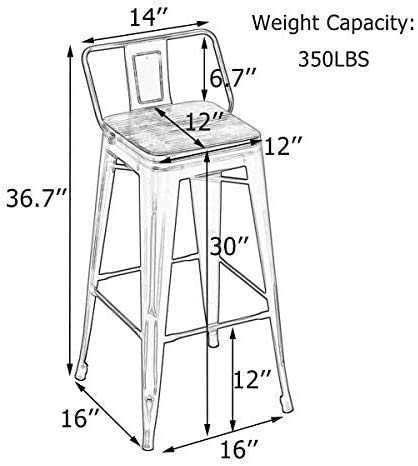 Andeworld Bar Stools Set of 4 Counter Height Stools Industrial Metal Distressed Barstools with Low Back Wooden Seats (30 Inch, Distressed White)