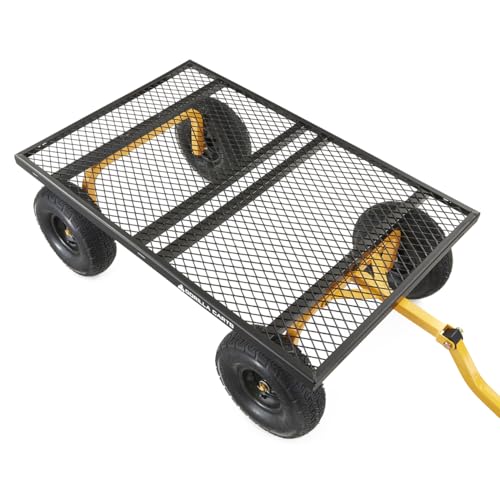Gorilla Carts 1000 Pound Capacity Heavy Duty Steel Mesh Versatile Utility Wagon Cart with Easy Grip Handle for Outdoor Hauling and Gardening, Gray